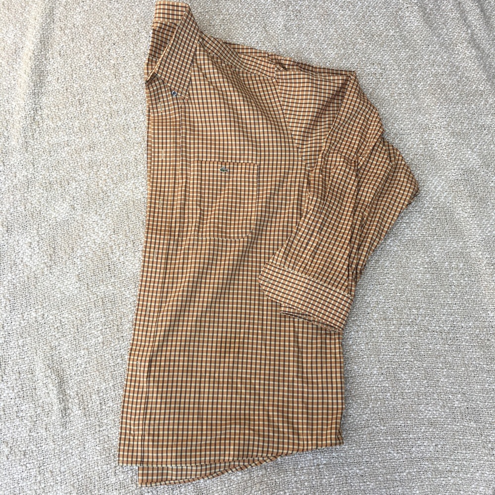 Lacoste - plaid button down, runs big.